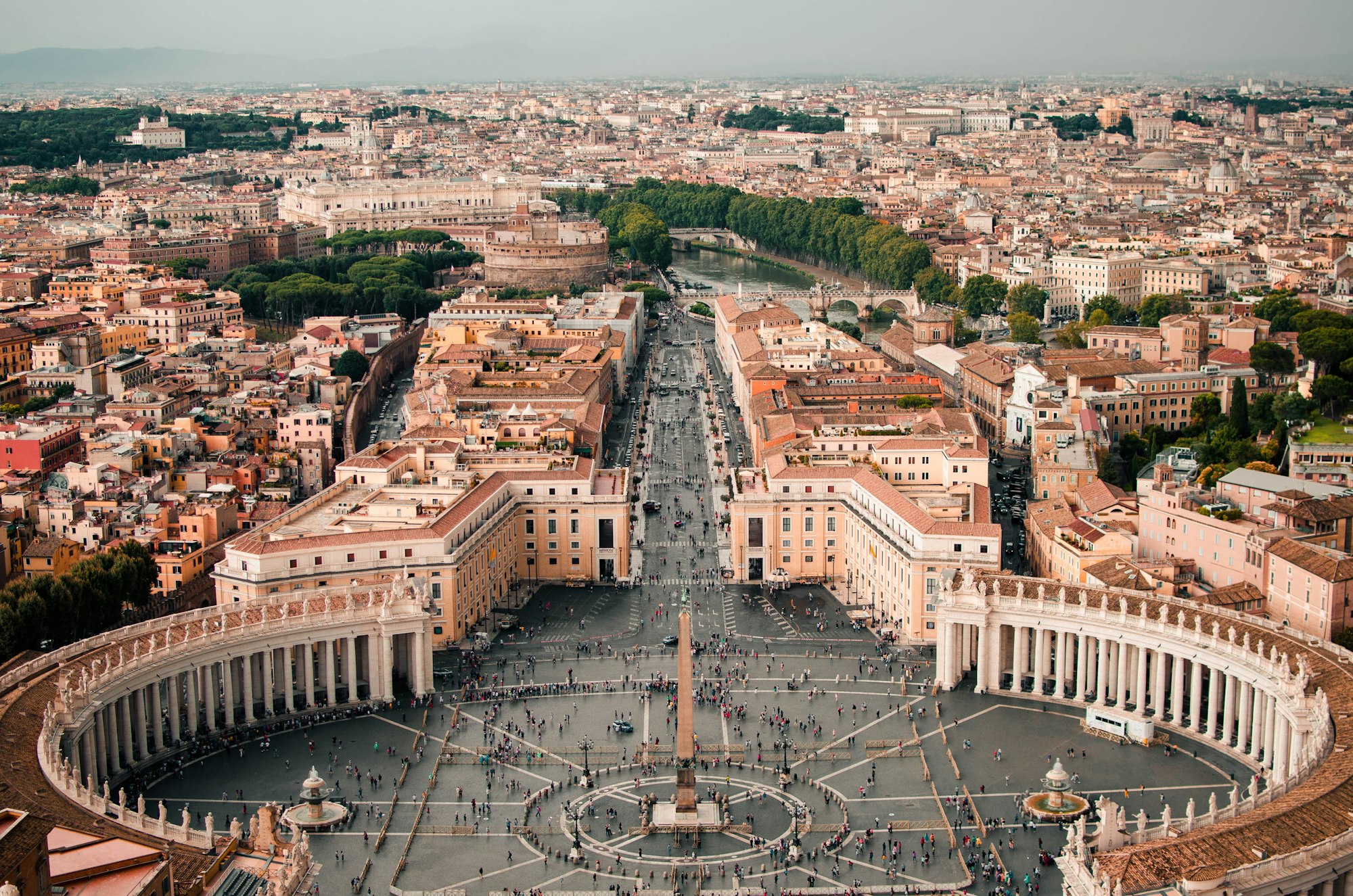 Rooftops and domes of Rome at golden hour
